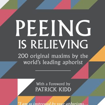 Book cover with colourful geometric shapes, titled “Peeing is Relieving” by Robert Eddison.